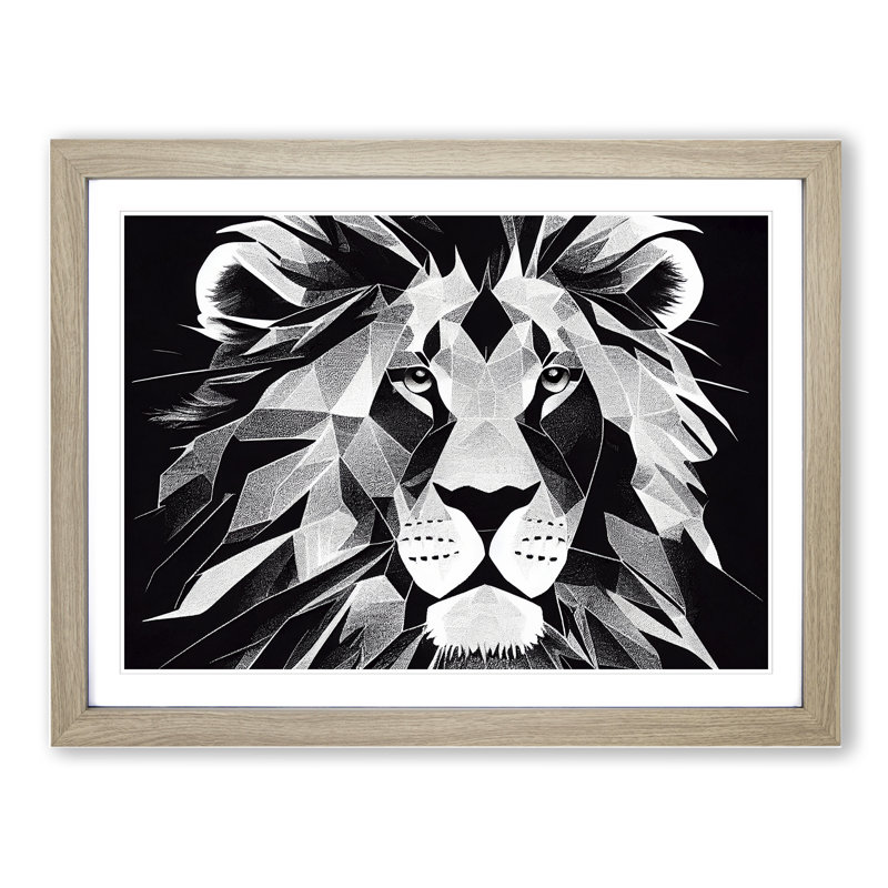 Picturesque Lion - Single Picture Frame Print, 46cm H x 64cm W x 2cm D, Oak Framed