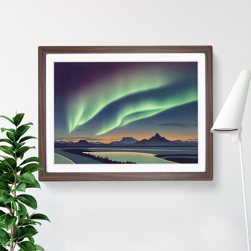 Fearless Northern Lights - Single Picture Frame Print, 34cm H x 46cm W x 2cm D, Walnut Framed