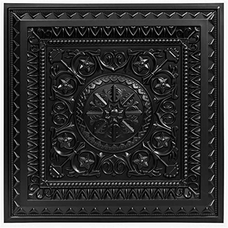 Carreaux de plafond noirs 2 x 2 pi - paquet de 12 (48 pieds carrés) - Panneaux de plafond à coller en plastique, Noir satiné