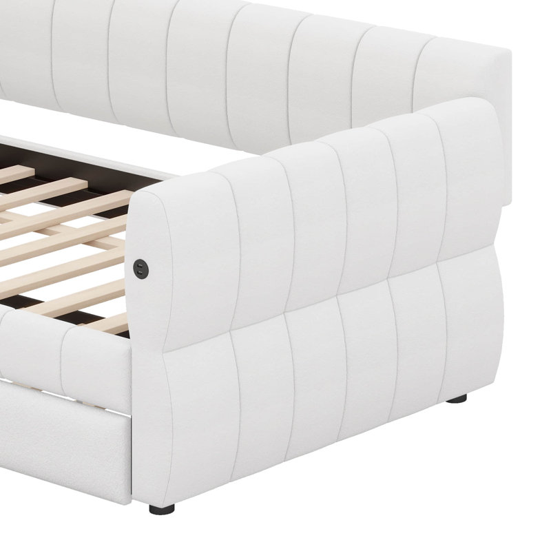 Lit pour grand lit avec couchette, canapé-lit rembourré avec dossier, Blanc