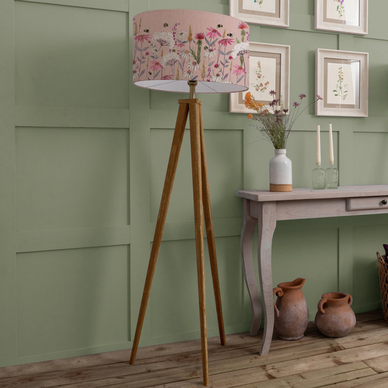 Hermione 158cm Brown Tripod Floor Lamp, Pink