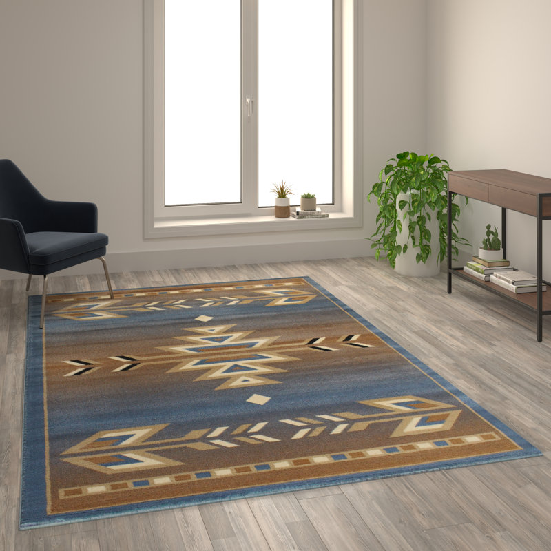 Southwestern Blue and Brown Geometric 6' x 9' Area Rug