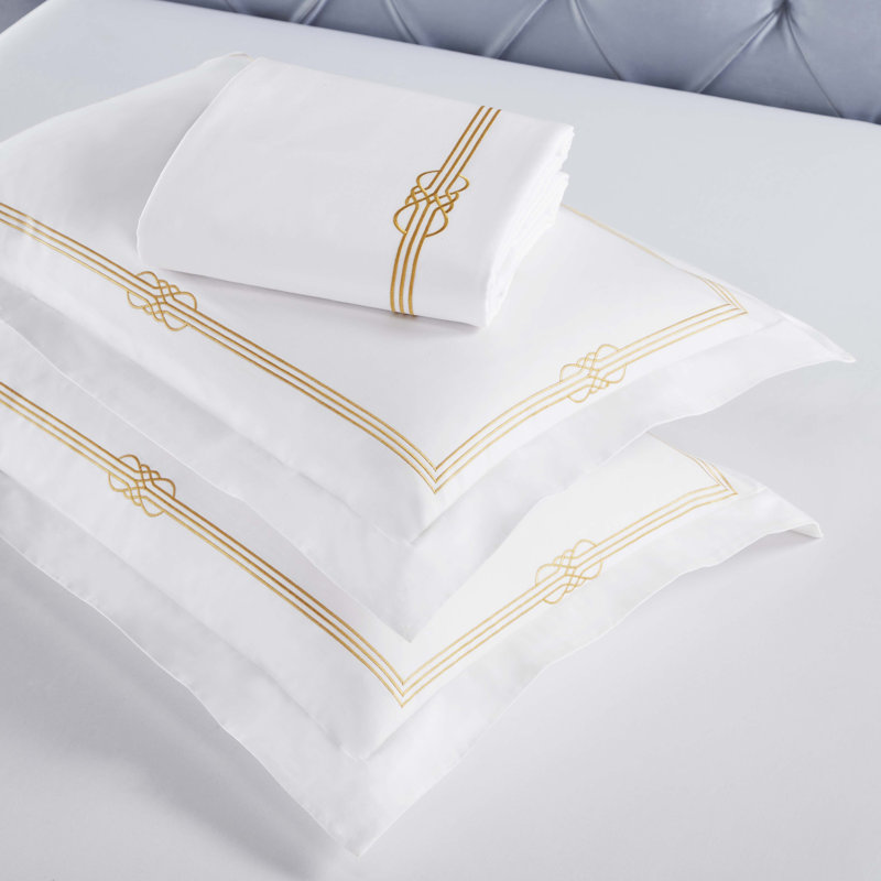 Ensemble de housse de couette 3 pièces Moonlawn, Housse de couette double / grand + 2 taies décora, Blanc / doré
