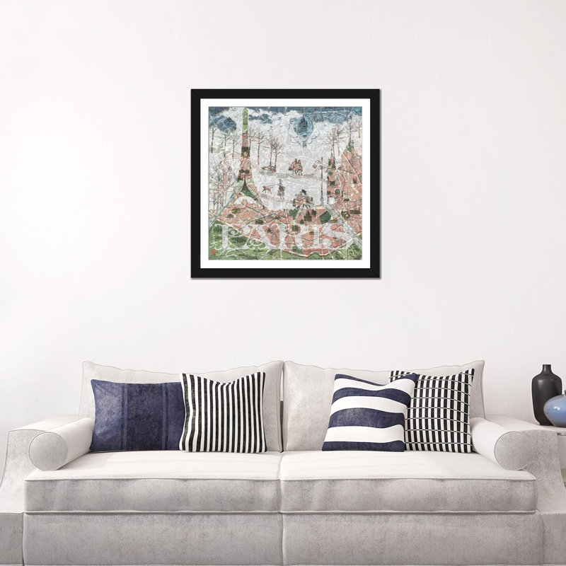 «Paris, Old Map», impression sur toile, Papier d'art encadré noir, H 24 po x l 24 po x P 1 po, Blanc