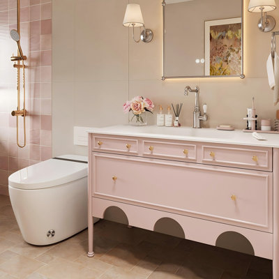 Meuble-lavabo de salle de bain moderne et minimaliste en bois d'hévéa vintage avec miroir intelligent