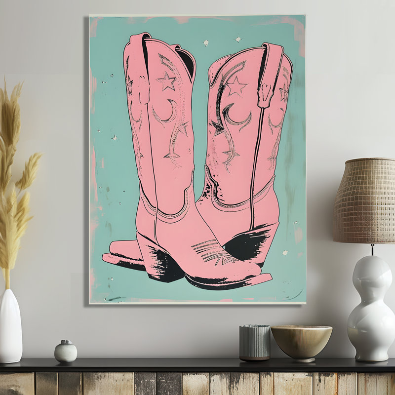 Illustration de bottes de cow-boy roses - impression d'art mural, Toile encadrée blanche avec une seule photo