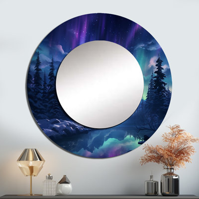 Northern Lights I - miroir décoratif Aurora Borealis, miroir mural rond bleu, impression d'art en métal