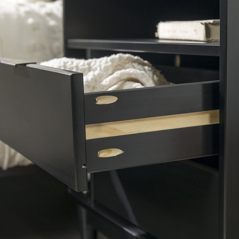 Gheorghe 2-Drawer Solid Wood Nightstand, Black