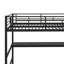 Lit mezzanine double avec bureau intégré et escalier de rangement, éclairage DEL et garde-robe compacte