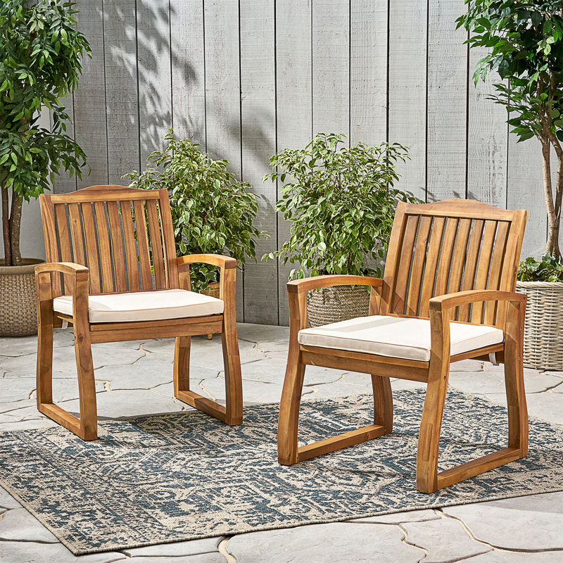 Chaises de salle à manger d'extérieur durables en bois d'acacia avec coussins