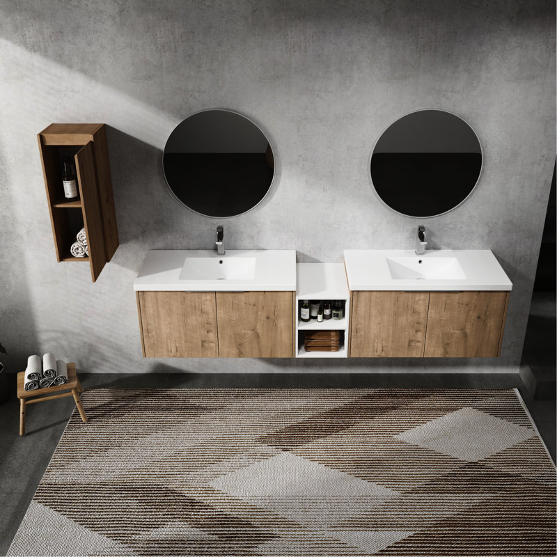 Meuble-lavabo moderne 84 po avec lavabo et armoire latérale, 84"