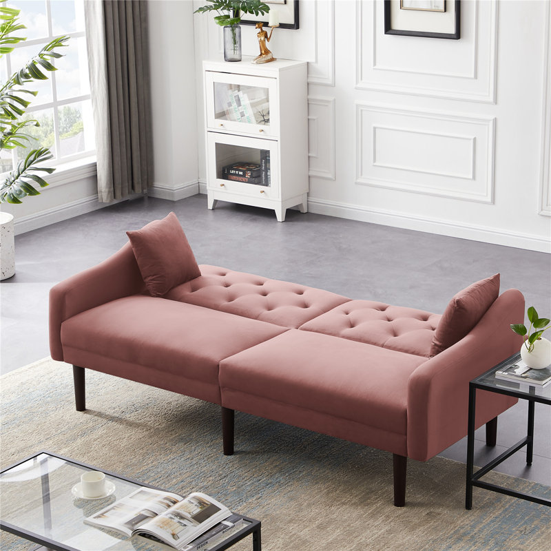 Futon canapé-lit en velours avec 2 coussins