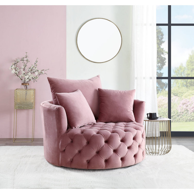 Fauteuil d'appoint en velours avec pivot Zunyas, Velours rose