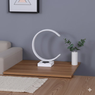 13.5-Inch LED Table Lamp In A C-Shaped Profile, Equipped With Both USB And Wireless Charging Ports