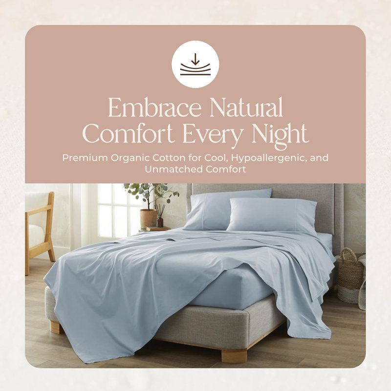 Certified Organic Full Flat Sheet Only - 100% Organic Cotton Sheets With Luxurious Soft And Breathable 500 Thread Count Sateen Weave Finish - Gots & Fairtrade Certified (Powder Blue, Full)
