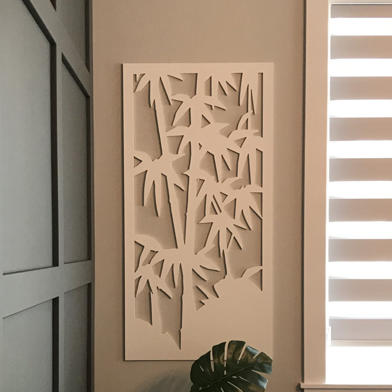 Panneau mural décoratif VIMA (bambou 1) - L 48 po x l 24 po, panneau de PVC blanc avec clôture à écran privé pour la rénovation et la décoration murale
