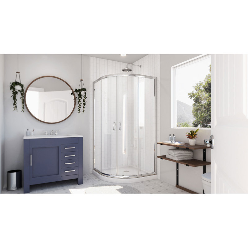 Prime 38" W x 38" D x 74.75" H Semi-Frameless Round Shower Enclosure with Base Included, Chrome, White