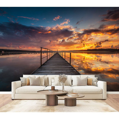 Peel and Stick Wallpaper Small Dock Boat lake Wall Murals 69"H x 96"W Removable PVC Wall Paper Self-Adhesive Wall Paintings Art Decor for Bedroom Living Room