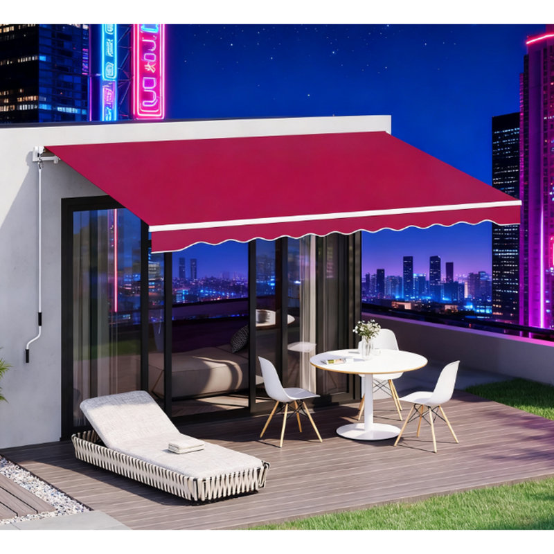 Auvent de patio rétractable multi-surfaces, manivelle manuelle, cadre en aluminium rouge, réglable pour l'ombrage, protection contre le soleil, bon parasol extérieur, extension, installation, portes au-dessus convenant