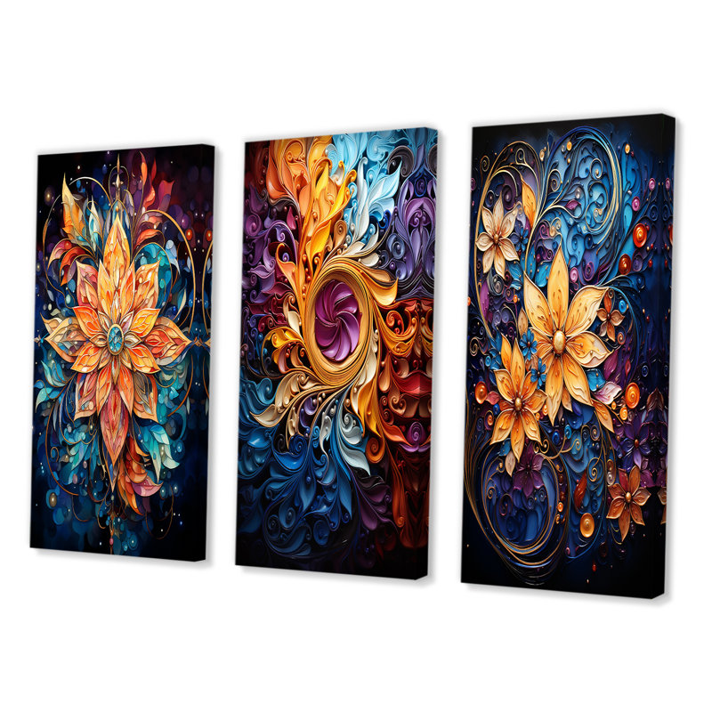 «Spiral Kaleidoscope», 3 pièces sur toile, Toile tendue, H 20 po x l 36 po