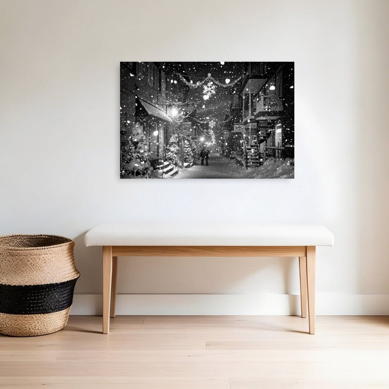 Winter Street Christmas Lights Romantic Abstract Contemporary City Wall Art Print 1 Piece Wrapped Canvas Wall Art