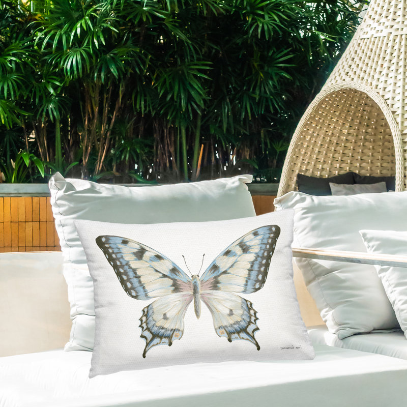 Coussin décoratif imprimé papillon bleu et brun, par Danhui Nai, Animaux bleus 12, Rectangle H 14 po x l 20 po