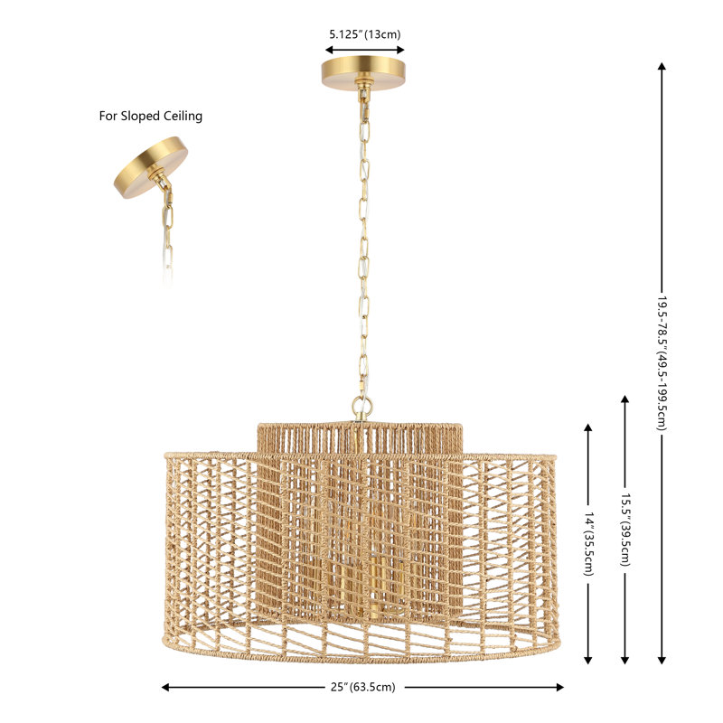 4 - Light Drum Pendant, Natural, Brass Gold