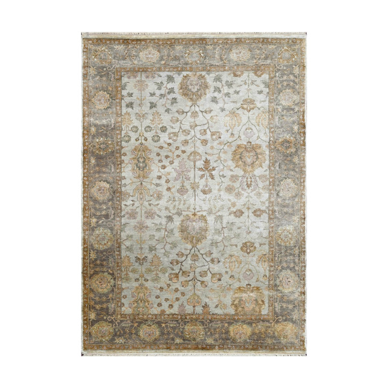 Tapis intérieur / extérieur oriental en laine doré / gris 6 pi 1 po x 8 pi 10 po Oriental