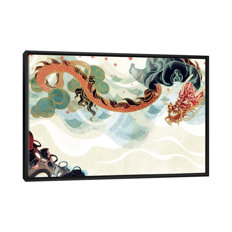 Dragon's Treasure 1 Piece Painting on Canvas, 66.04 cm H x 45.72 cm W, Black Framed