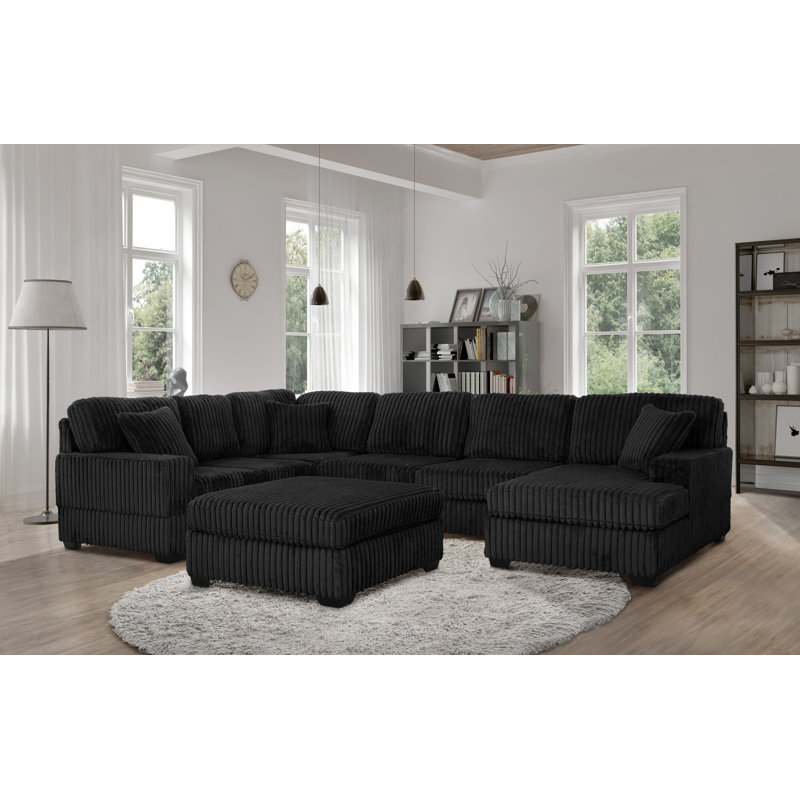 Canapé modulaire réversible en velours côtelé 4 pièces 142 po TITAN avec méridienne et repose-pieds