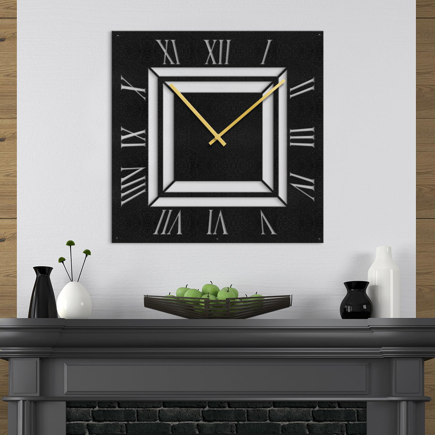 SIGNLEADER Metal Large Wall Clock Silent Square Illusion Roman Numeral