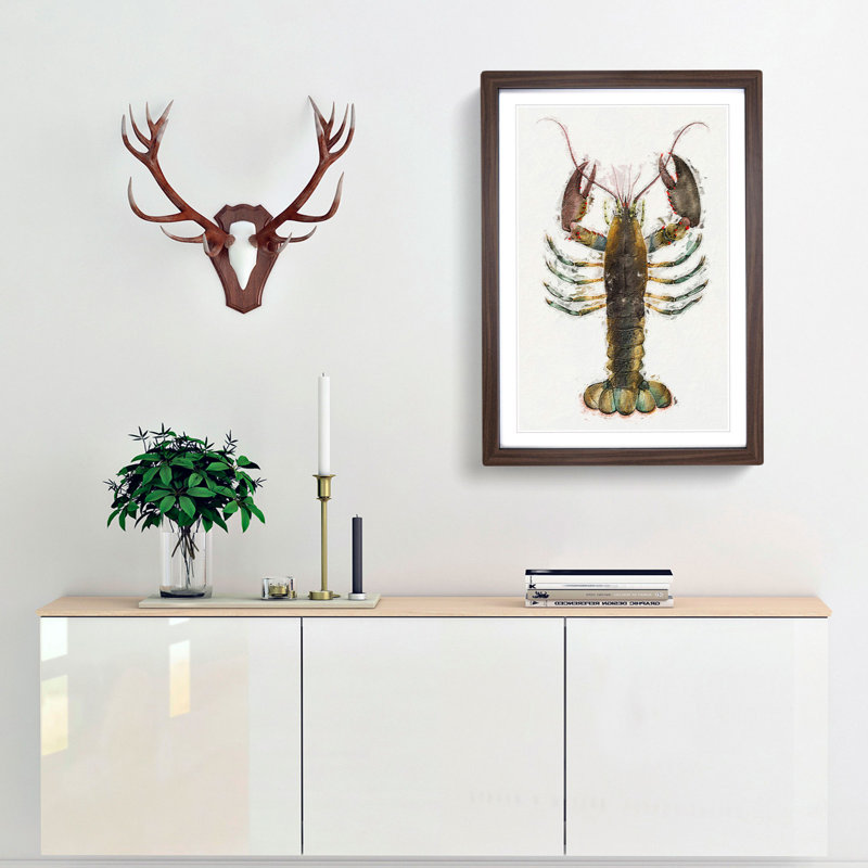 Lobster by J.E. De Kay - Picture Frame Painting Print, 36cm H x 27cm W x 2cm D, Walnut Framed