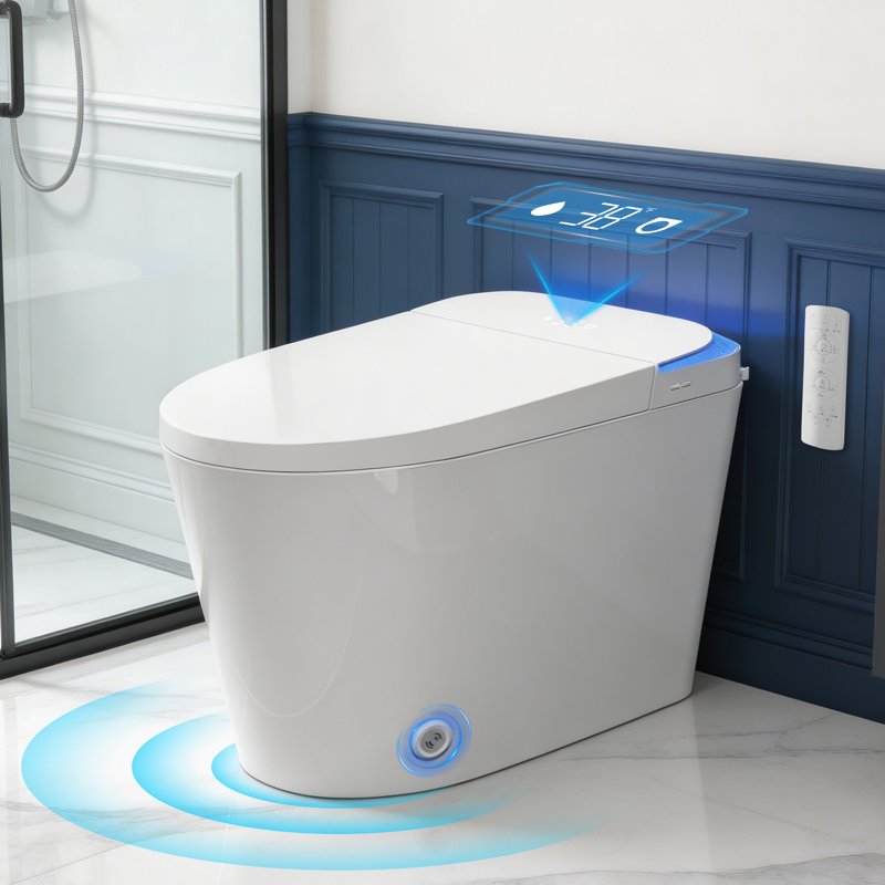 Toilettes intelligentes modernes sans réservoir avec bidet intégré et chasse d'eau sans contact, White
