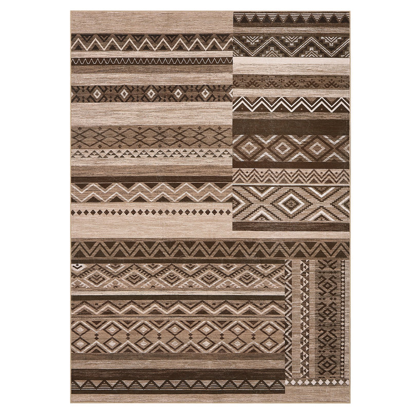 Geometric Machine Washable Rug for Living Room Bedroom Striped Non-Slip Low Pile Rubber Backing Area Rug for Playroom Office Kitchen Dining Room Dorm and Bedside Decor