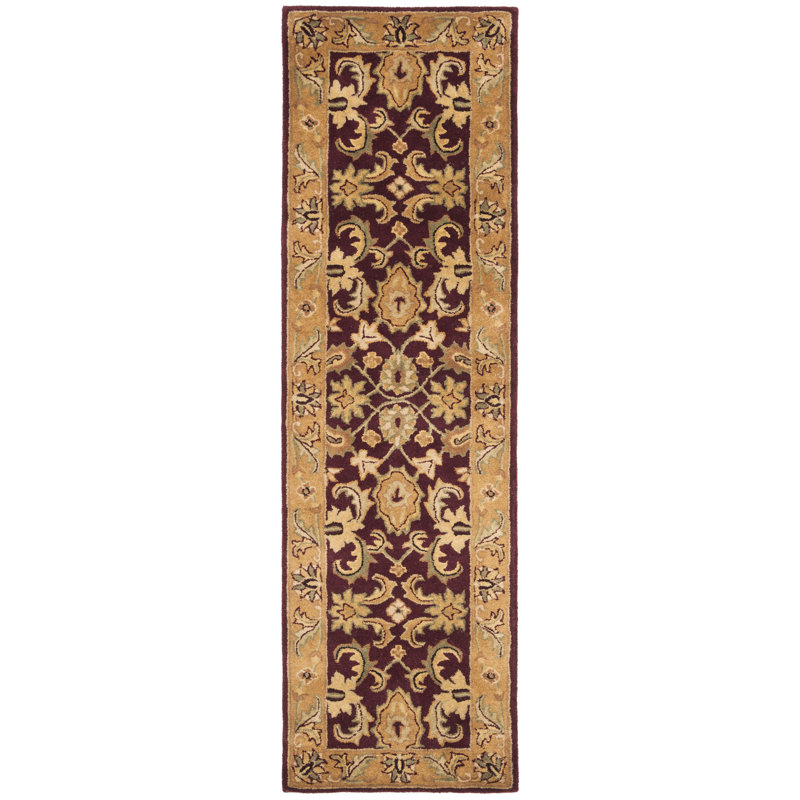 Tapis bourgogne / doré en laine touffeté à la main Bromley, Tapis de couloir 2 pi 3 po x 10 pi