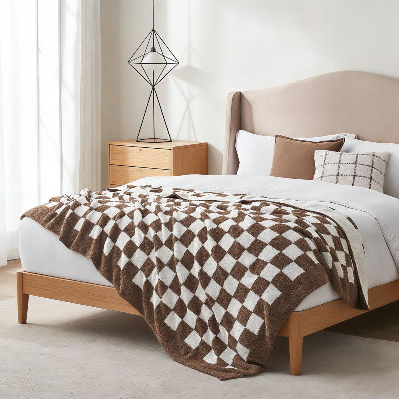 Jeté réversible à carreaux, tricot doux et confortable pour canapé, canapé et lit, microfibre moelleuse luxueuse, lavable à la machine