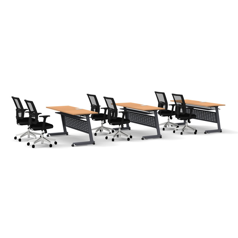 Rectangle 6 Person Flip Top 72'' L Modular Training Table and Chair Set with Casters and Modesty Panel and Cable Management
