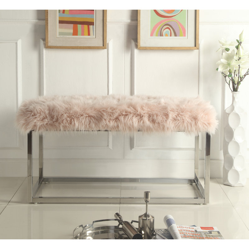 Banc de repose-pieds Renoir, Chrome, Rose