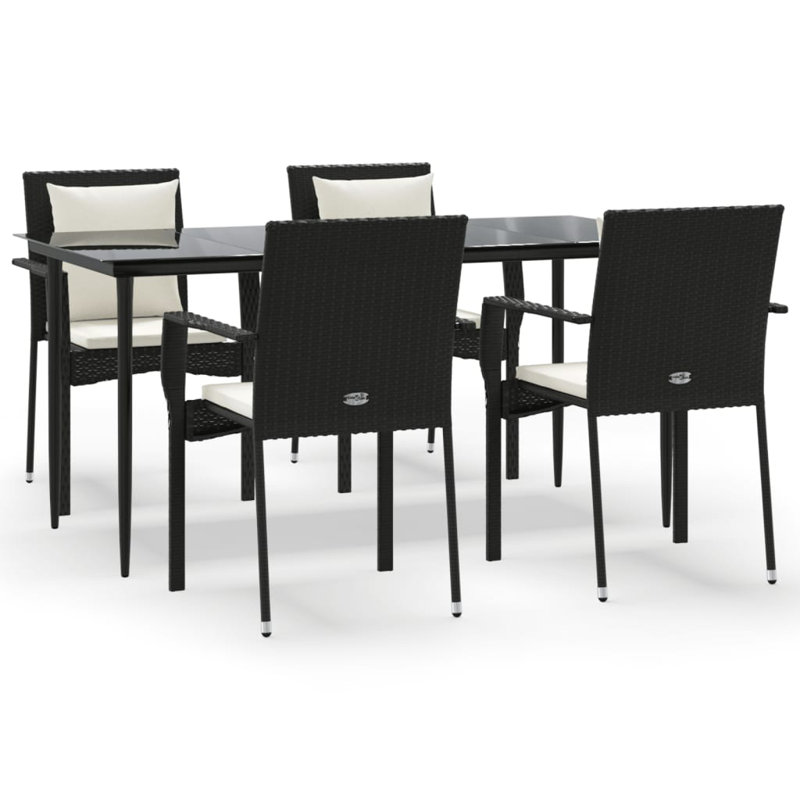 Ensemble de salle à manger d'extérieur en rotin, Rond, Noir / blanc, L 63 po x l 31,5 po x H 29,1 po