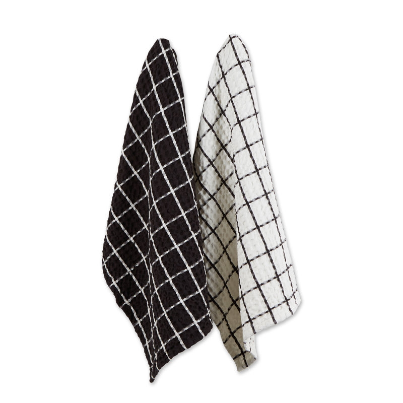 Linge à vaisselle gaufré surdimensionné Windowpane, Noir