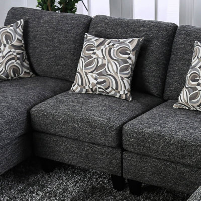 Chaise de salon sans accoudoirs 1pc, revêtement en chenille grise, style transitionnel contemporain, chaise en bois massif et coussins ajustés avec tissu, structure, pieds tapissés, coussins en mousse haute densité