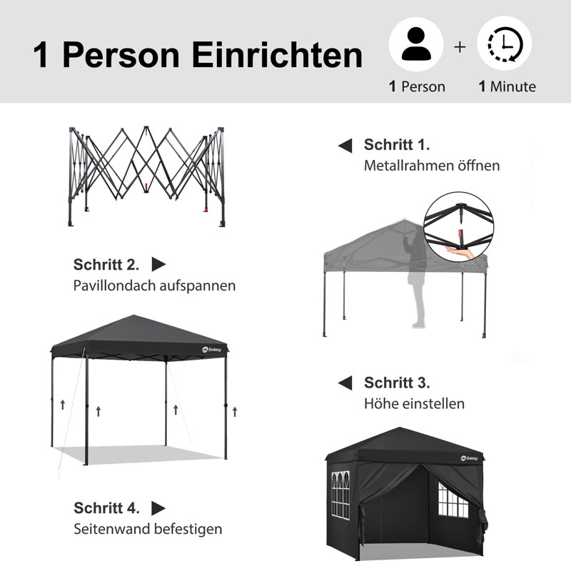 3 x 3m folding gazebo with 4 side panels, Black