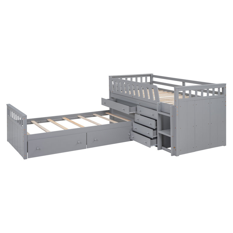 Lit mezzanine simple et lit plateforme avec 7 tiroirs de rangement, garde-corps complets et conception peu encombrante (GRIS)