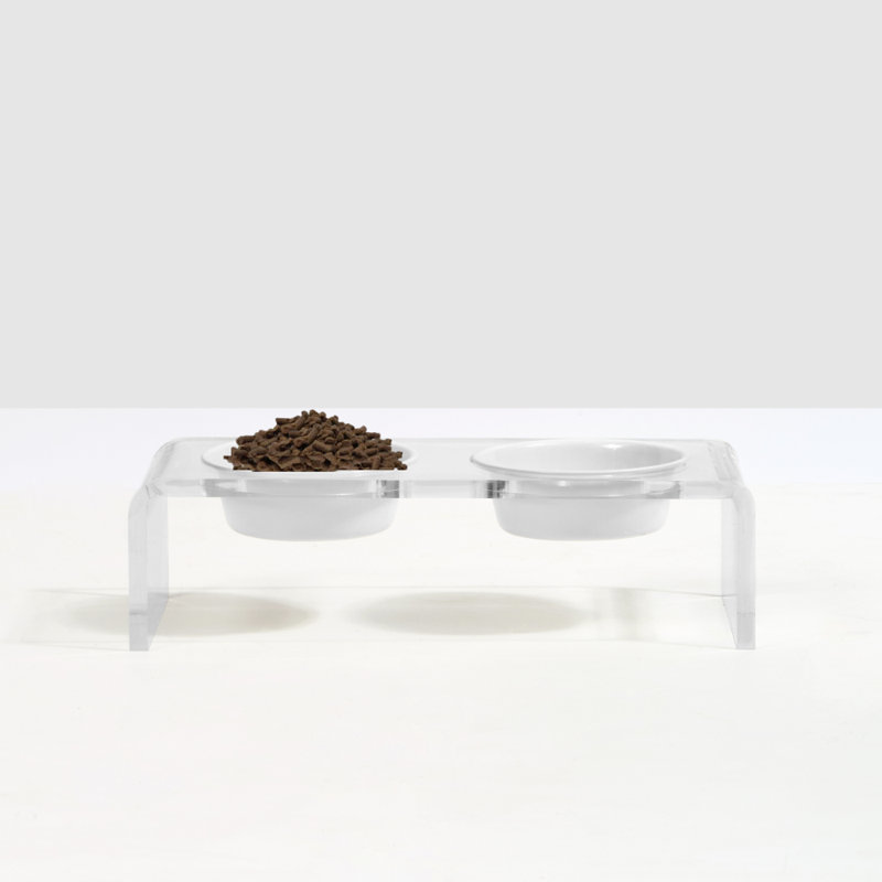 Small Clear Elevated Feeder with Color Bowls, White, 1.5 cups / 12 fluid oz
