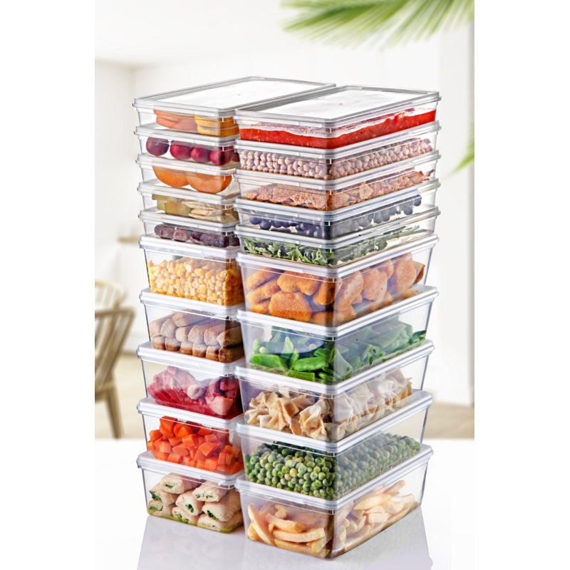 Ensemble de boîtes de rangement polyvalentes (20 pièces), en plastique transparent, petites: 5,5 x 4,3 x 4,5 pouces (10 pièces, 33,8 oz liq.) | Grand: 5,5 x 9,3 x 3,0 pouces (10 pièces, 67,6 oz liq.) | Idéal pour organiser la maison et le bureau, sécuritaire pour le congélateur