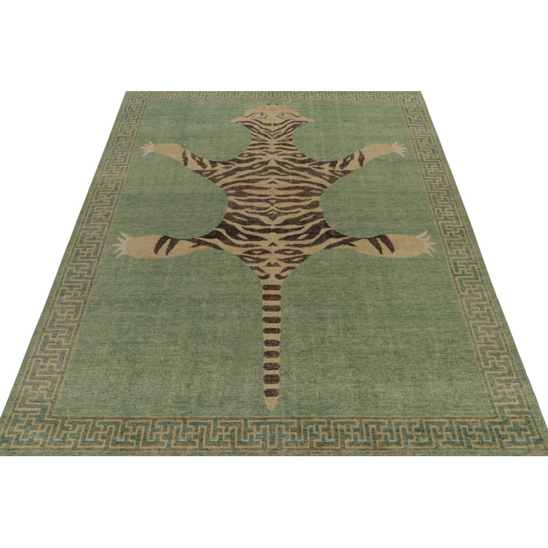 Distressed Homage Handmade Kilim Wool Animal Print Area Rug, Rectangle 6' x 9'