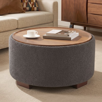 Table basse ronde de 30 po avec plateau en bois et rangement, gris