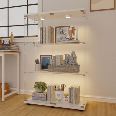 49.88"H Tempered Glass Display Cabinet 30.91"W x 13.58"D Particle Board + Tempered Glass White Storage Cabinet with Color-Changing LED