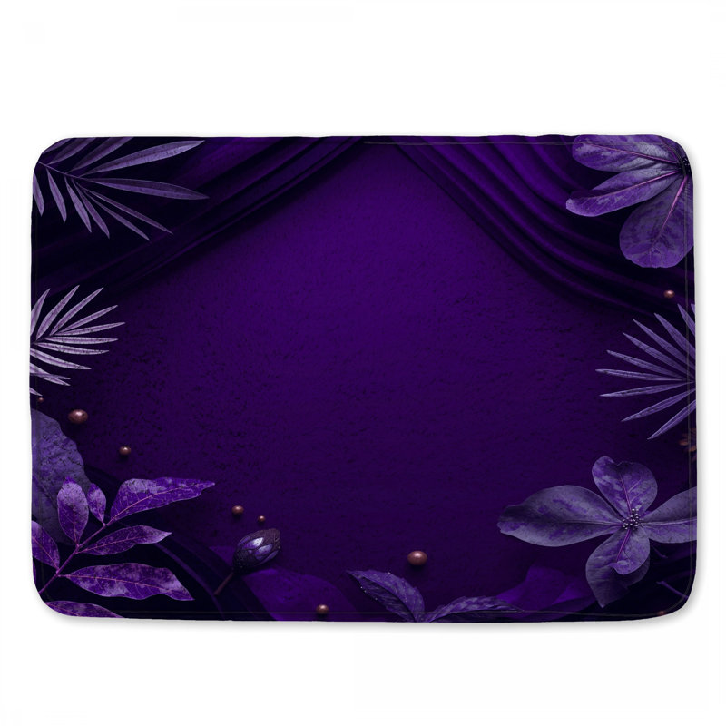 Tapis de bain mauve à motif floral, L 34 po x L 21 po