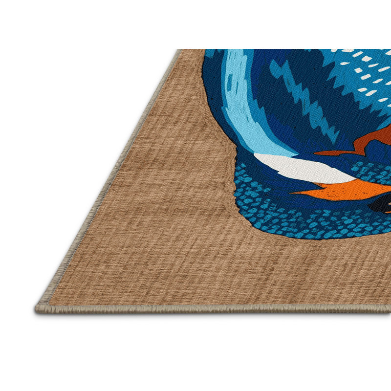 Washable White throated Kingfisher Birds Area Rug, Rectangle 2' x 3'
